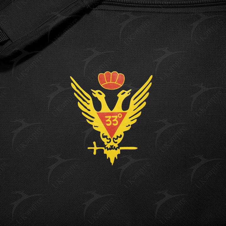 Masonic Scottish Rite 33rd Degree Crown Double Eagle Wings Up Black Tote Bag Gold Printed with Hand & Shoulder Carry