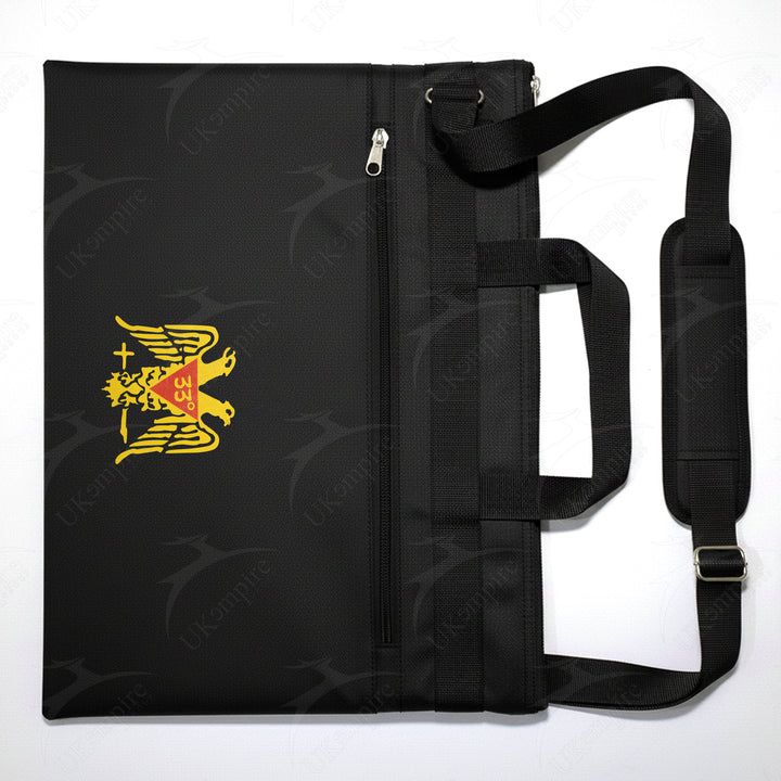 Masonic Scottish Rite 33rd Degree Double Eagle Wings Down Black Tote Bag Gold Printed with Hand & Shoulder Carry
