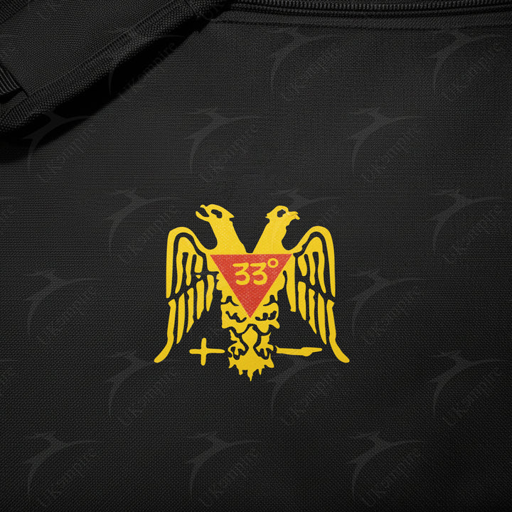 Masonic Scottish Rite 33rd Degree Double Eagle Wings Down Black Tote Bag Gold Printed with Hand & Shoulder Carry