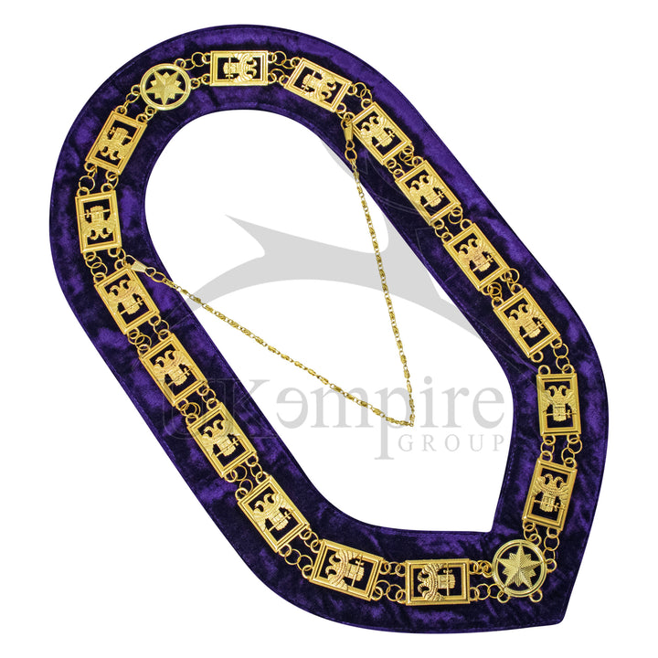 Scottish Rite 33rd Degree Chain Collar Double Eagles (Wings Down) Purple Velvet