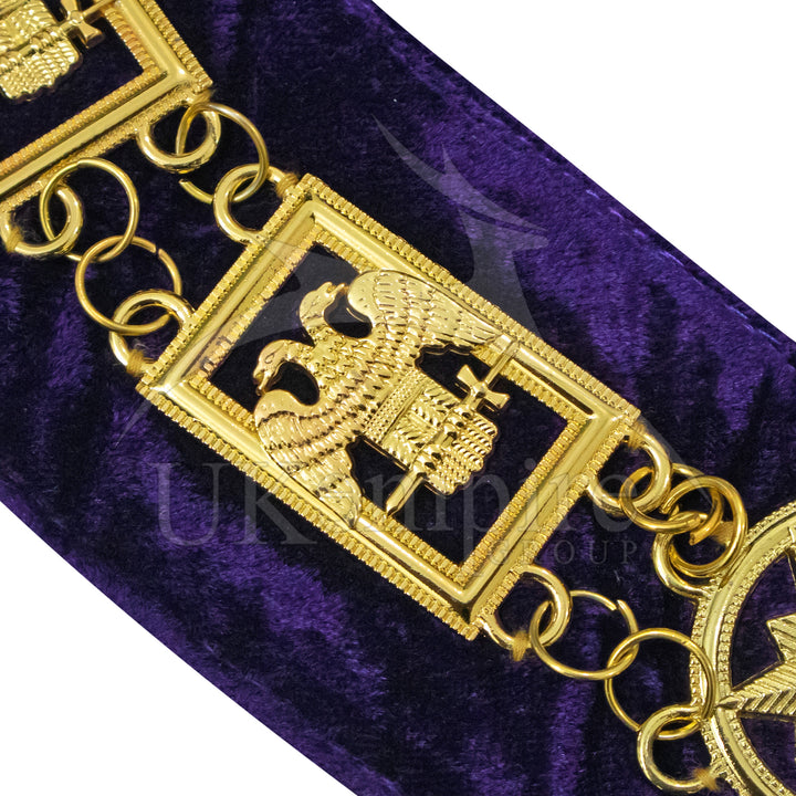Scottish Rite 33rd Degree Chain Collar Double Eagles (Wings Down) Purple Velvet