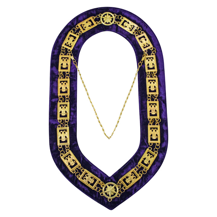 Scottish Rite 33rd Degree Chain Collar Double Eagles (Wings Down) Purple Velvet