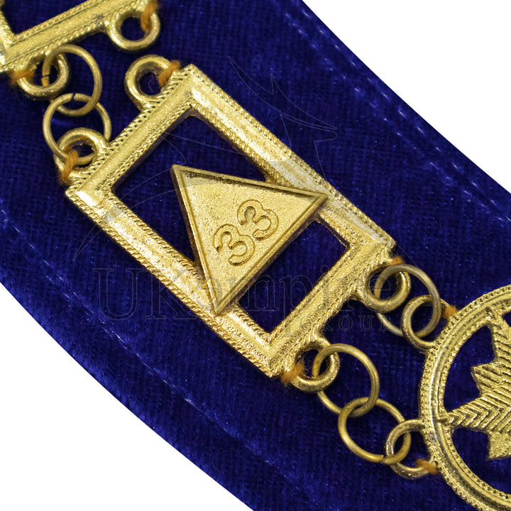 Scottish Rite 33rd Degree Chain Collar Triangle Blue Velvet