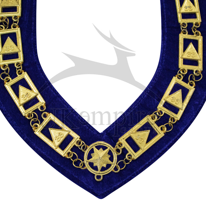 Scottish Rite 33rd Degree Chain Collar Triangle Blue Velvet