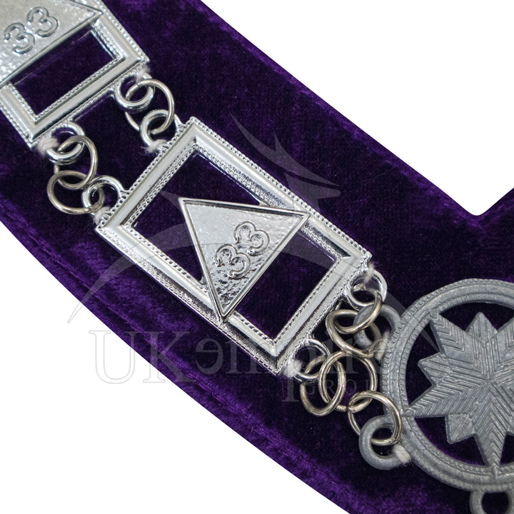 Scottish Rite 33rd Degree Chain Collar Triangle Purple Velvet Silver