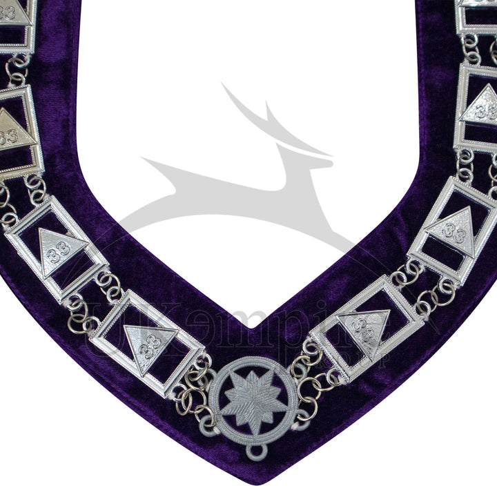 Scottish Rite 33rd Degree Chain Collar Triangle Purple Velvet Silver