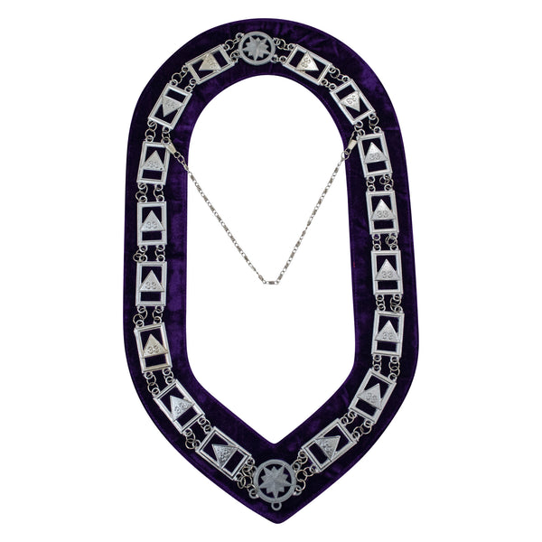 Scottish Rite 33rd Degree Chain Collar Triangle Purple Velvet Silver
