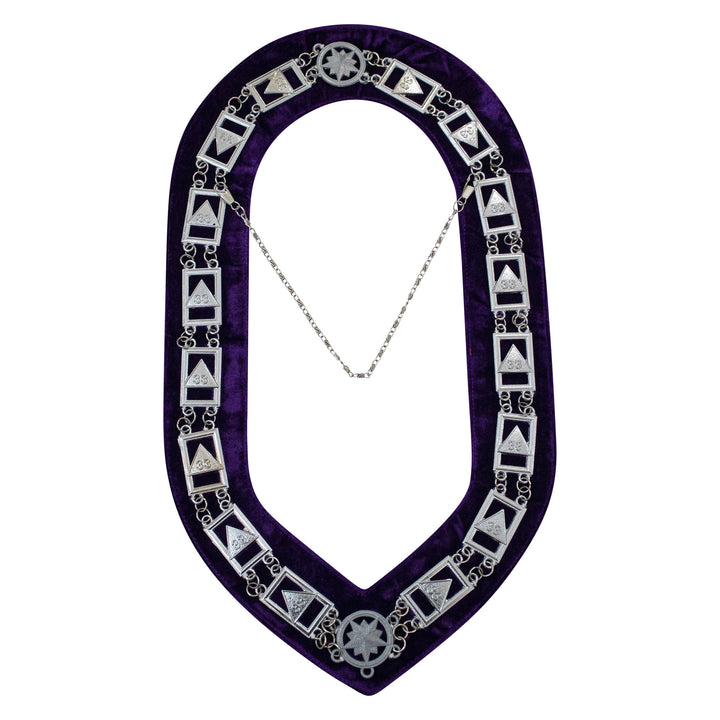 Scottish Rite 33rd Degree Chain Collar Triangle Purple Velvet Silver