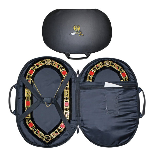Shriner Chain Collar Case Black Imitation Leather – Machine Embroidered Emblem