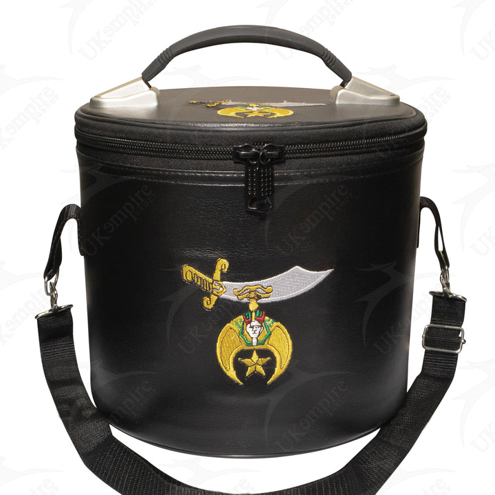 Premium Shriner Fez Hat Case Black Dual Emblems  – Shoulder Strap 1