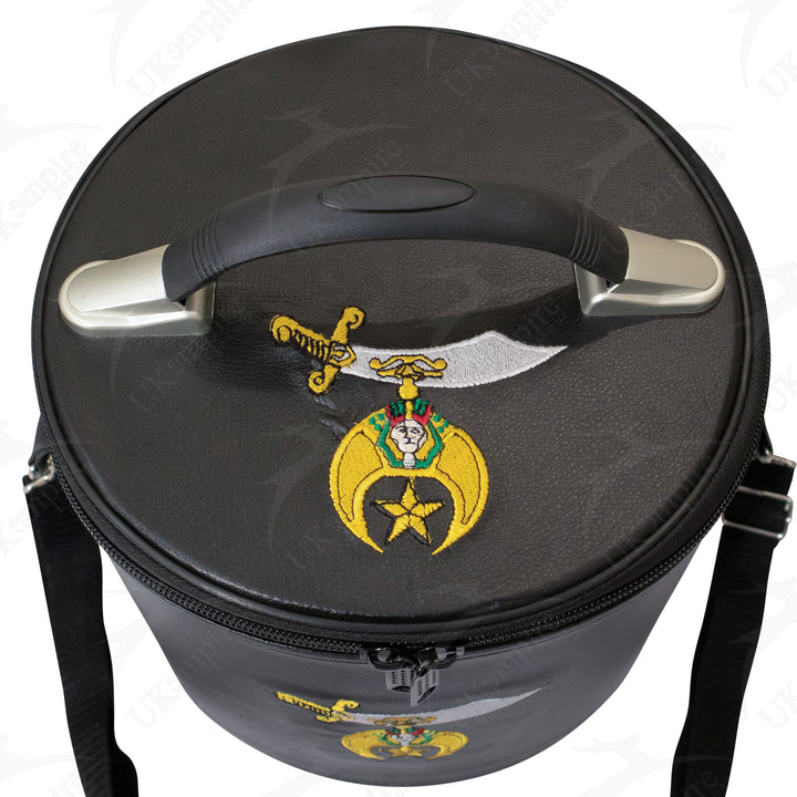 Premium Shriner Fez Hat Case Black Dual Emblems  – Shoulder Strap 2