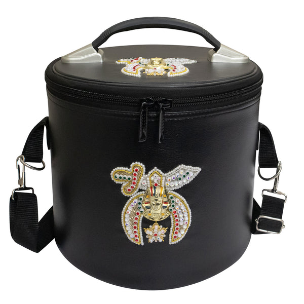 Premium Shriner Fez Hat Case Black Dual Emblems (Rhinestones) – Shoulder Strap