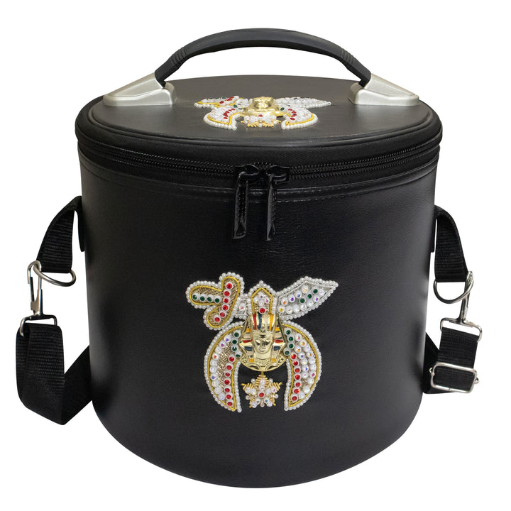 Premium Shriner Fez Hat Case Black Dual Emblems (Rhinestones) – Shoulder Strap