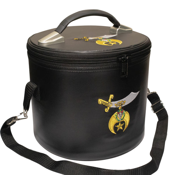 Premium Shriner Fez Hat Case Black Dual Emblems  – Shoulder Strap
