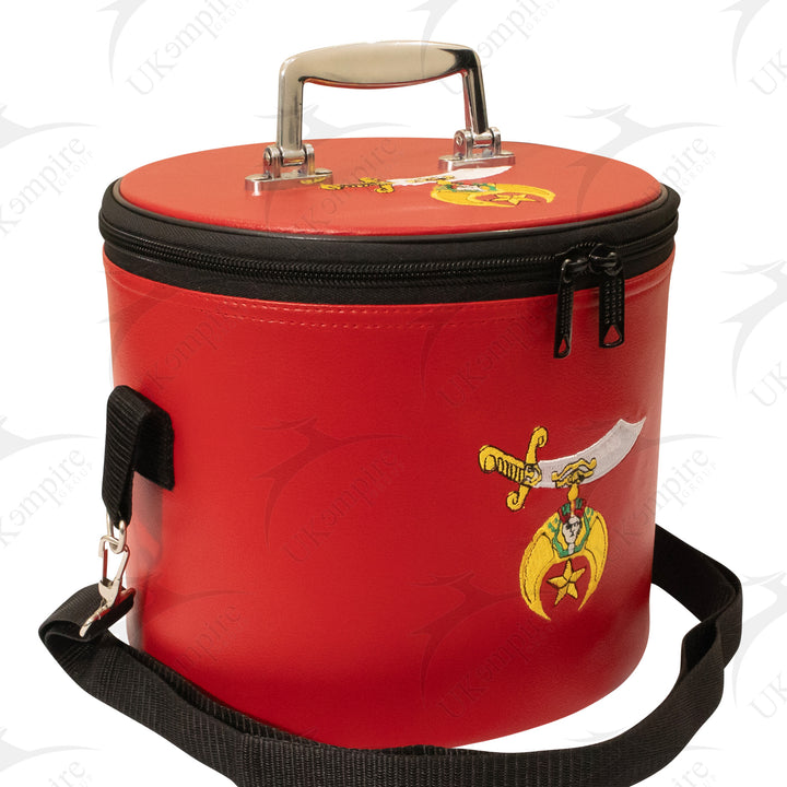 Premium Shriner Fez Hat Case Red Dual Emblems  – Shoulder Strap 1