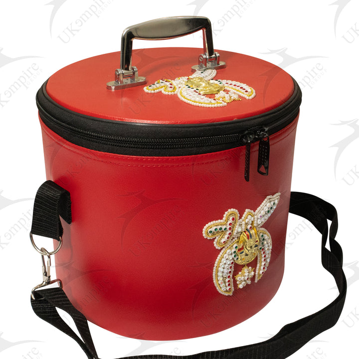 Premium Shriner Fez Hat Case Red Dual Emblems (Rhinestones) – Shoulder Strap 1