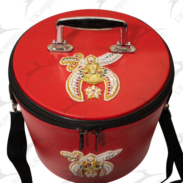 Premium Shriner Fez Hat Case Red Dual Emblems (Rhinestones) – Shoulder Strap 2