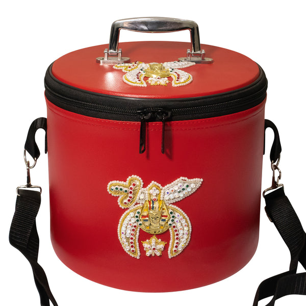 Premium Shriner Fez Hat Case Red Dual Emblems (Rhinestones) – Shoulder Strap
