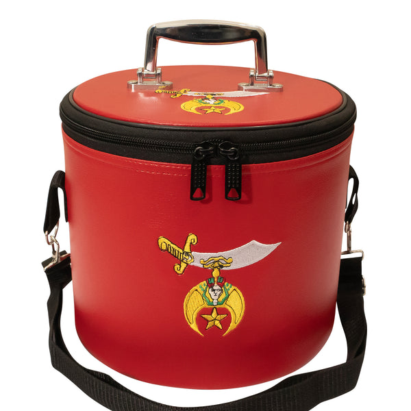 Premium Shriner Fez Hat Case Red Dual Emblems  – Shoulder Strap