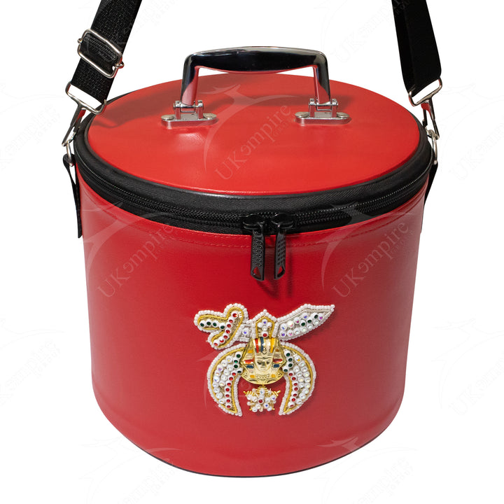 Premium Shriner Fez Hat Case Red – Rhinestones Hand Embroidered 1