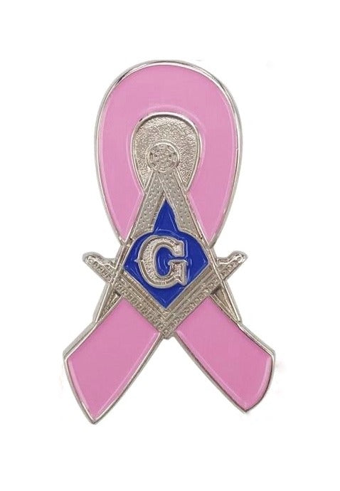 Master Mason Blue Lodge Lapel Pin - Breast Cancer Awareness Silver Square & Compass G