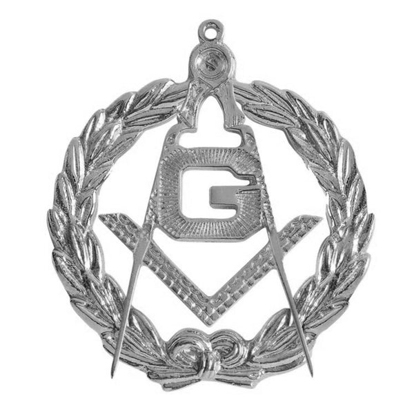 Master Mason Blue Lodge Collar Jewel - Silver Square & Compass G with Wreath